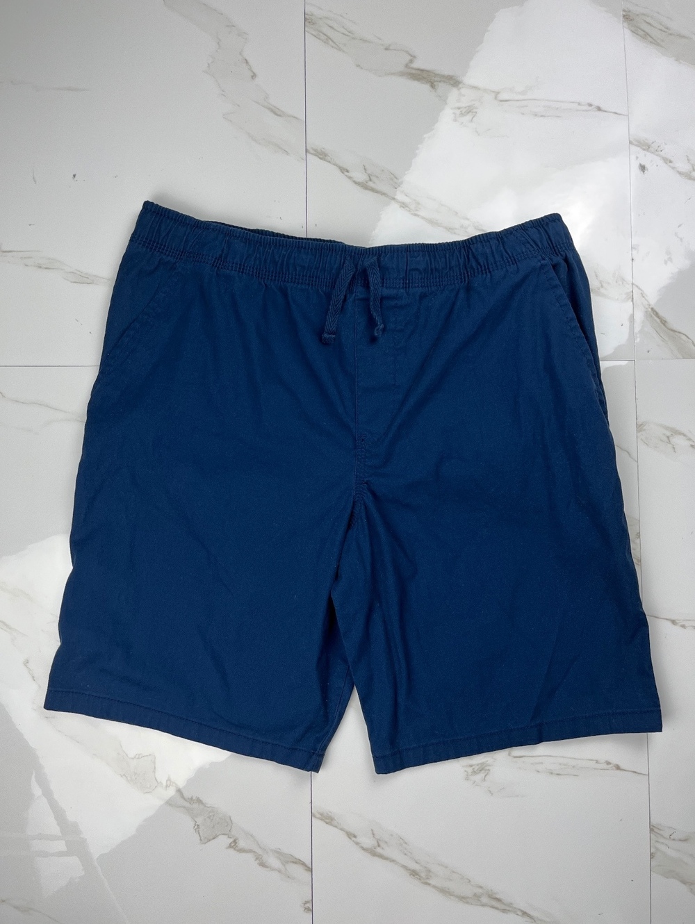 Men's Navy Blue Elastic Waist Shorts Size L Casual